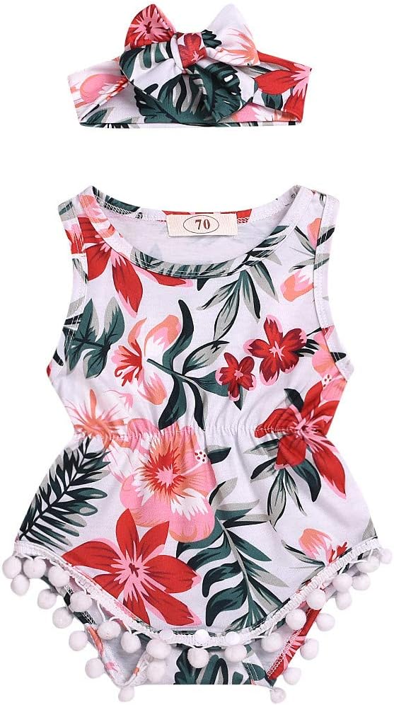 Infant Baby Girls Floral Romper Bodysuit Sleeveless Jumpsuit Outfit Summer Clothes