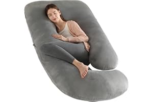 Elover Pregnancy Must Haves Pregnancy Pillow U-Shaped Full Body Maternity Support Pillow for Pregnant Women with Replaceable and Washable Velvet Cover Size 57" (Haze Grey, Velvet)