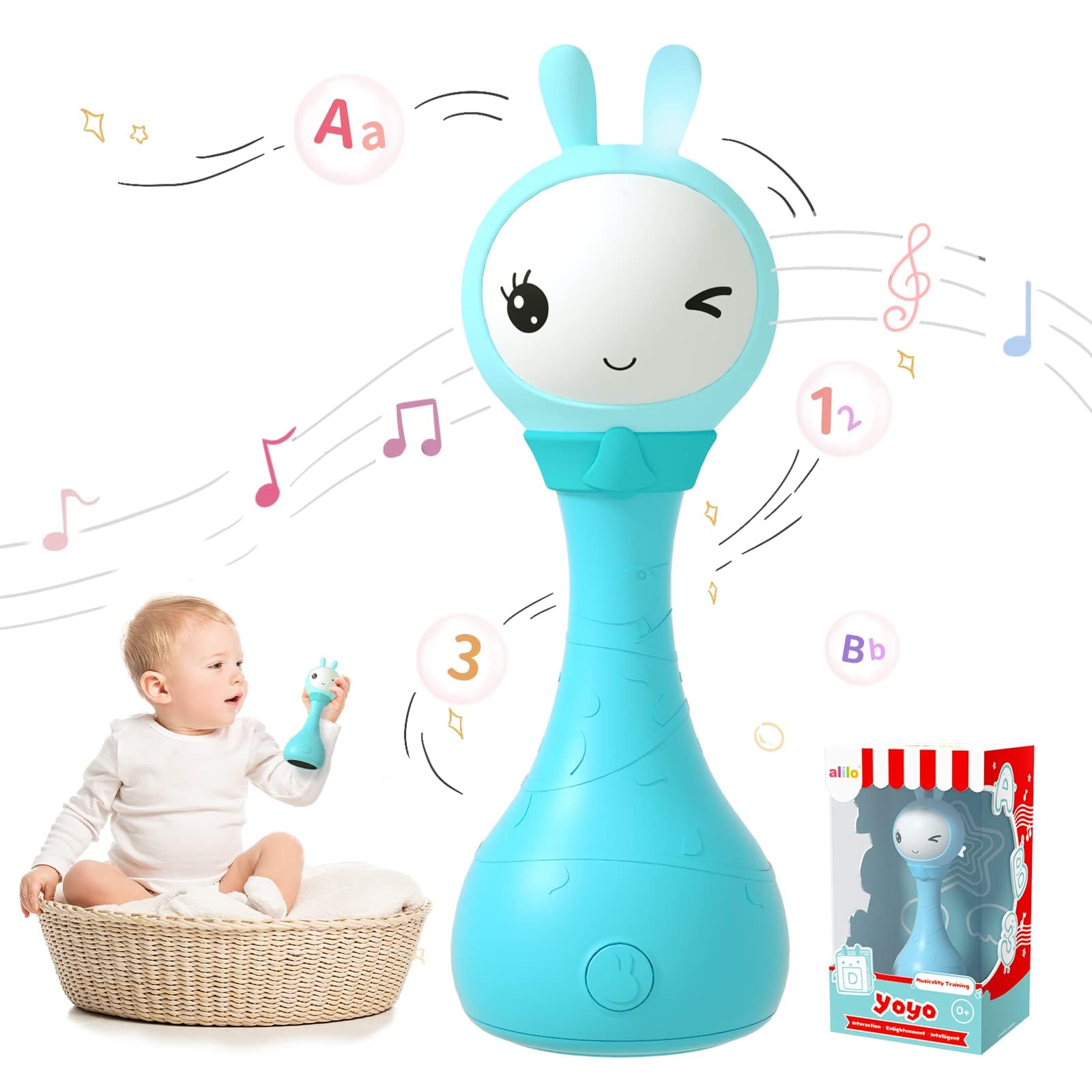 Talking Bunny Toys Repeats What You Say, ABC Learning for Toddlers Preschool Toys with Numbers Music Learning Baby Toys Smarty Rattle with Songs Stories Kids Toys 0-6 Years Boy Girl (YoYo, Blue)