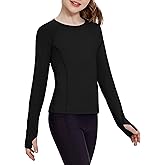 Zaclotre Girls Long Sleeve Shirts with Thumb Holes Quick Dry Workout Athletic Tops for Kids Sport Performance Clothes