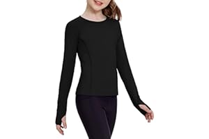 Zaclotre Girls Long Sleeve Shirts with Thumb Holes Quick Dry Workout Athletic Tops for Kids Sport Performance Clothes