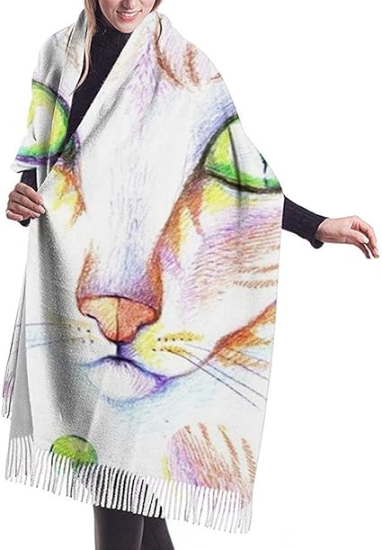 Bella Shop Ritratto Di Un Gatto Un Disegno A Matita Scialle Scialle Inverno Sciarpa Calda Amazon It Abbigliamento