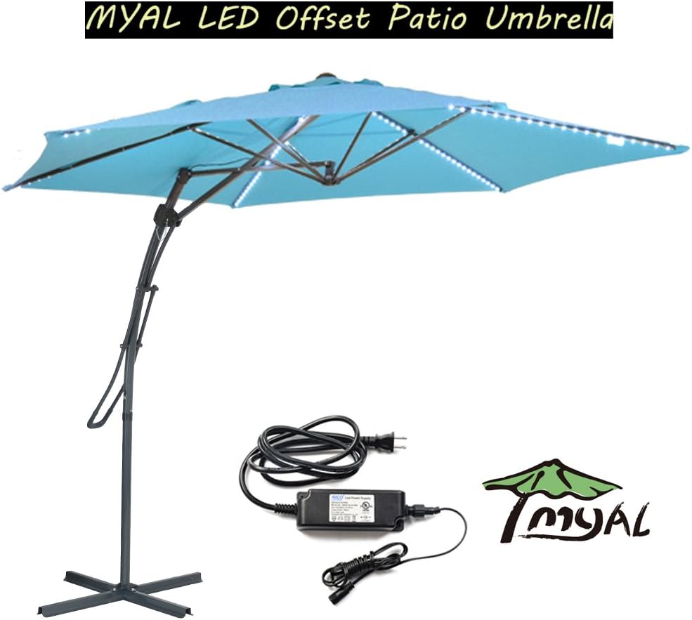 Amazon Com Myal 10ft Led Cantilever Umbrella Offset Patio Umbrella Outdoor Umbrella With Light 180 Led Turquoise Garden Outdoor