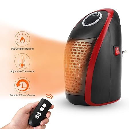 AMAES Klein PTC Keramik Heizlüfter 400W Mit Stecker/Einstellbar/Thermostat/Fernbedienung/Timer Für Den Persönlichen Innenbere