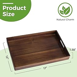 Acacia Wood Serving Tray with Handles, 17 Inch