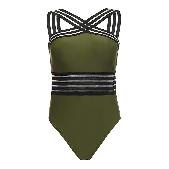 hilor women's one piece swimwear front crossover swimsuits hollow bathing suits monokinis