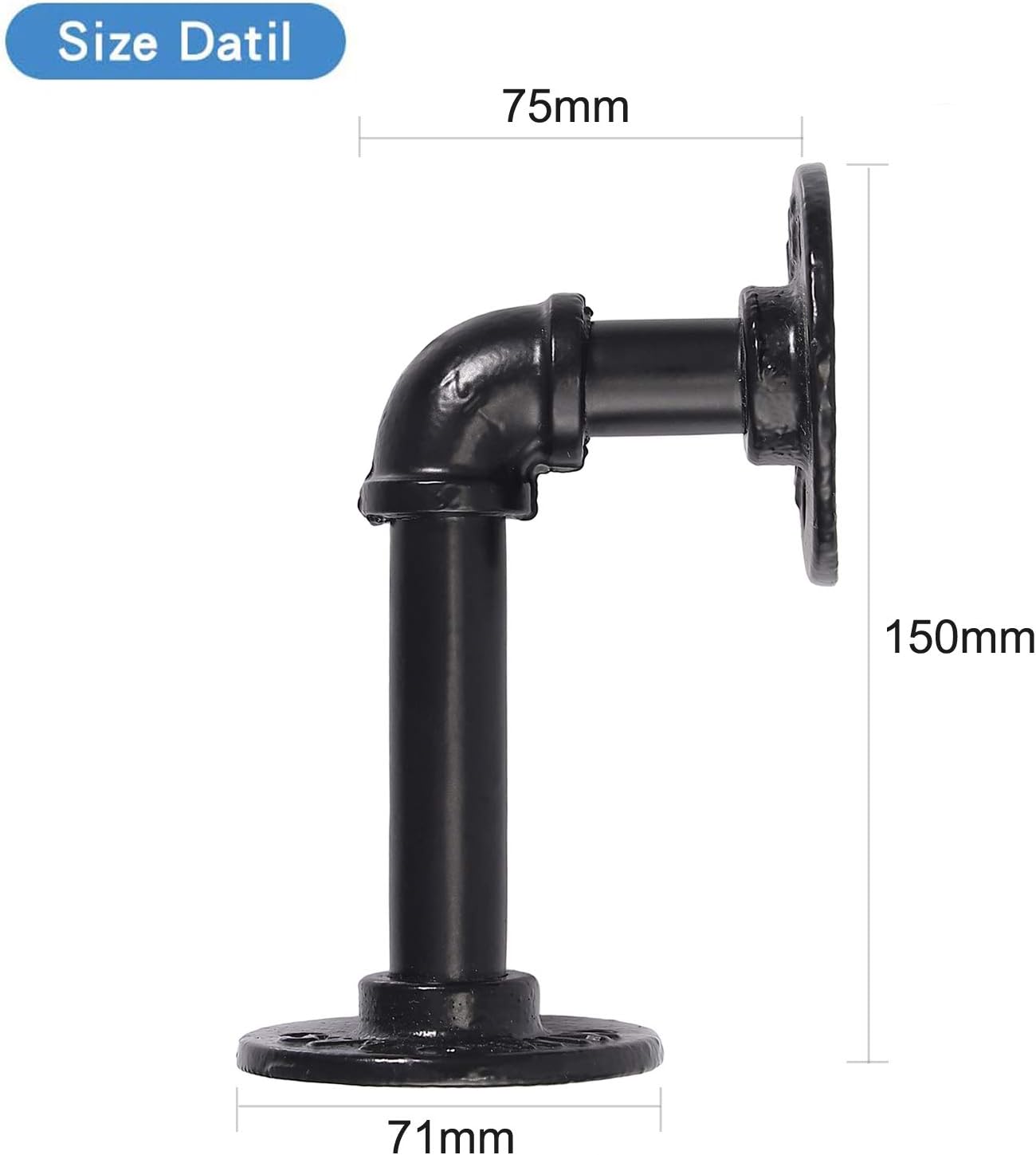 eSynic 2Pcs Pipe Brackets Black Industrial Pipe Shelf Bracket for Shelves Tube Rack Iron 1/2 inch Pipe Floating Shelves for Scaffold Board (15*8cm) with a Spirit Level - Image 3