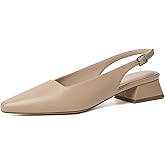 Mostrin Womens Chunky Low Heels D'Orsay Slingback Block Heel Pumps Closed Square Toe Dress Shoes for Work Office Daily Wedding