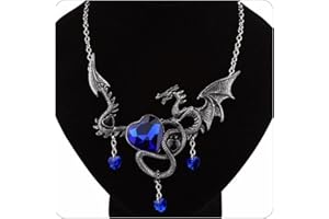 ANGLEQUEEN Goth Dragon Necklace for Women Heart Rhinestone Charm Dragon Necklaces Statement Punk Dangle Necklaces Horrible Big Dragon Halloween Gothic Jewelry