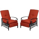 Incbruce Outdoor Lounge Chair Set of 2 Patio Furniture Adjustable Recliner with Retractable Steel Frame and Removable Thick Cushions - Red