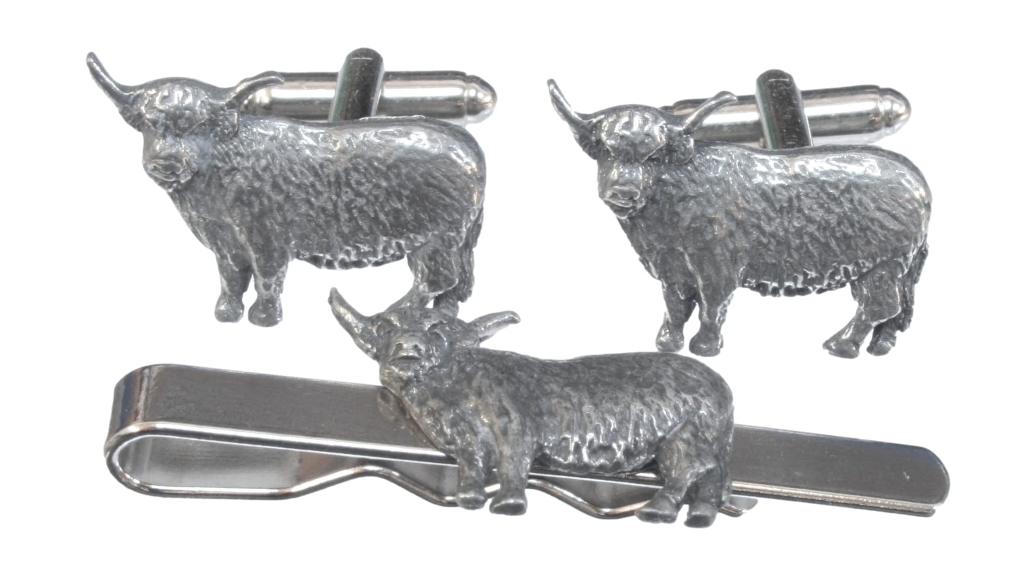 Highland Cow Cufflinks and Tie Bar Slide Gift Set