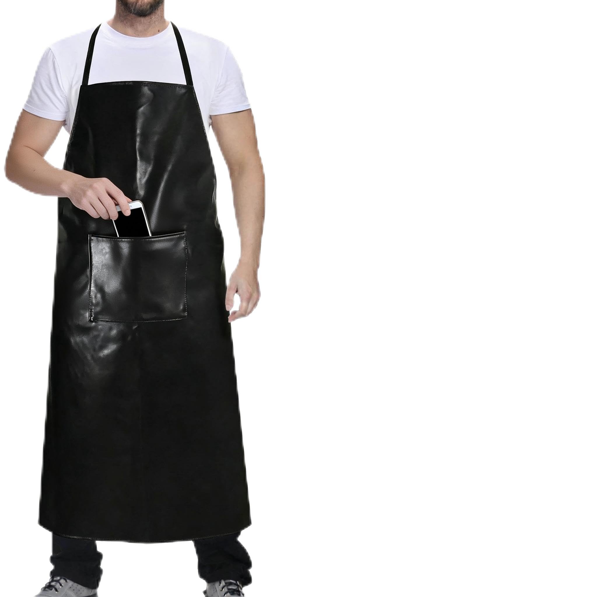 cakefly Black Waterproof Aprons with Pocket for Men Women 40" PVC Heavy Duty Work Aprons Chemical Acid Stain Oil Resistant Apron Chef Aprons Apron for Home Kitchen,Gardening,Barbecue,Dishwashing (1)