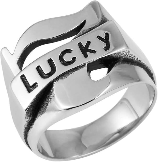 AsAlways Men's Stainless Steel Ring Lucky Ring Brings Good Fortune Gift