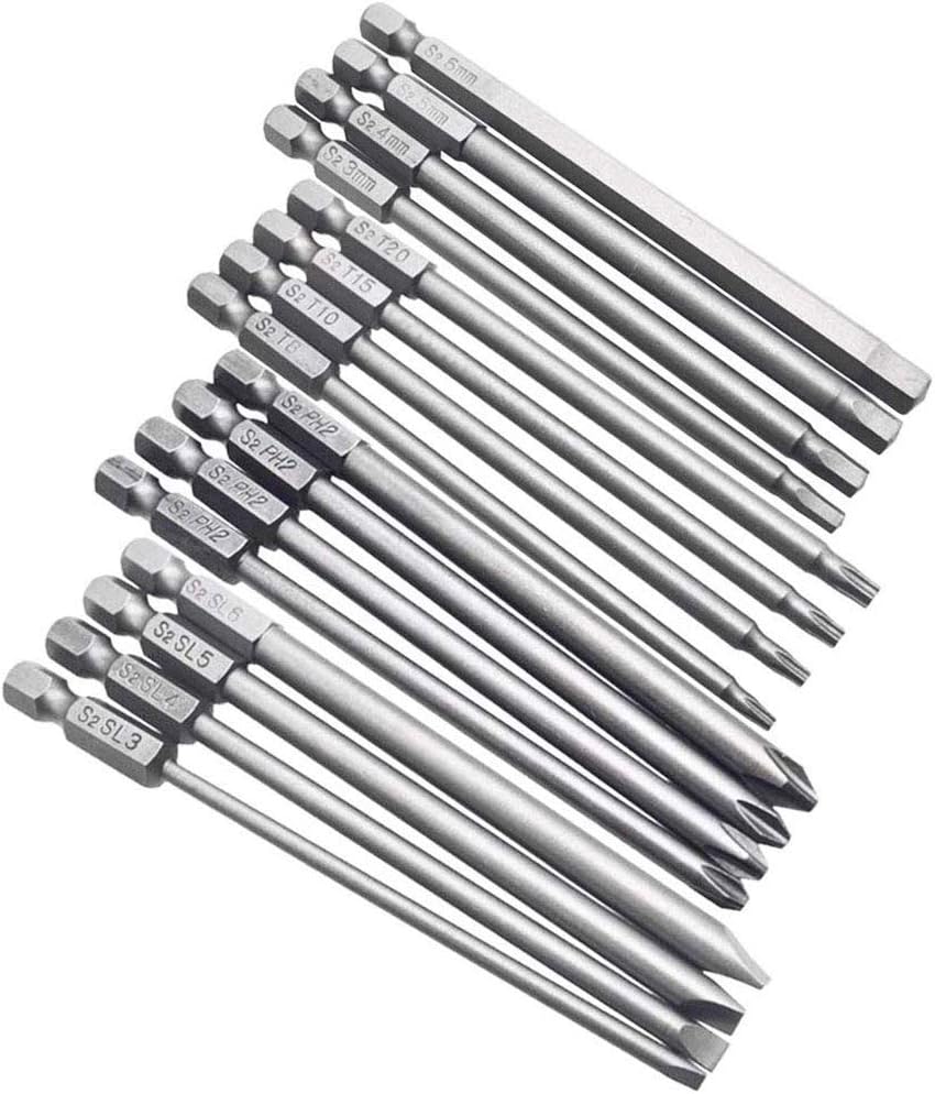 Bestgle 16pc 1/4 Inch Magnetic Screwdriver Bits Set 100mm Hex Torx Phillips