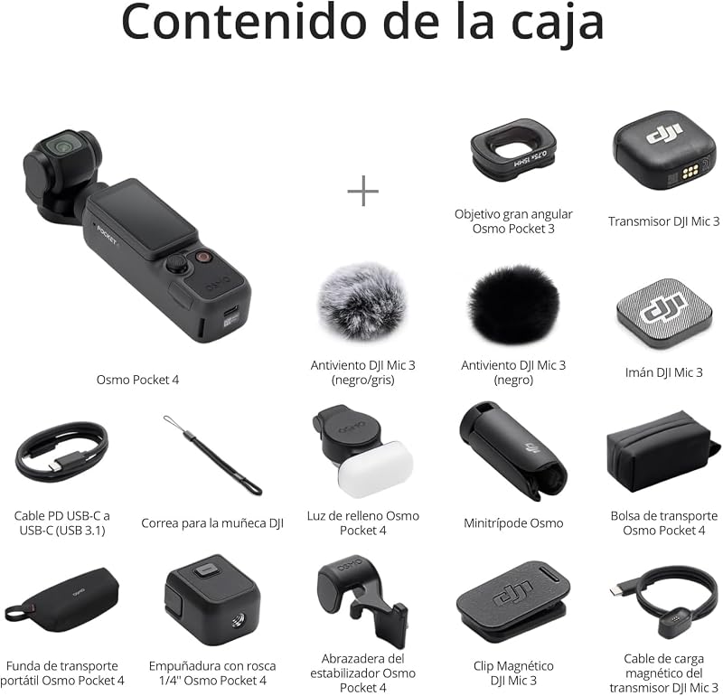 Pack para Creadores DJI Osmo Pocket 4, cámara vlog de bolsillo con gimbal