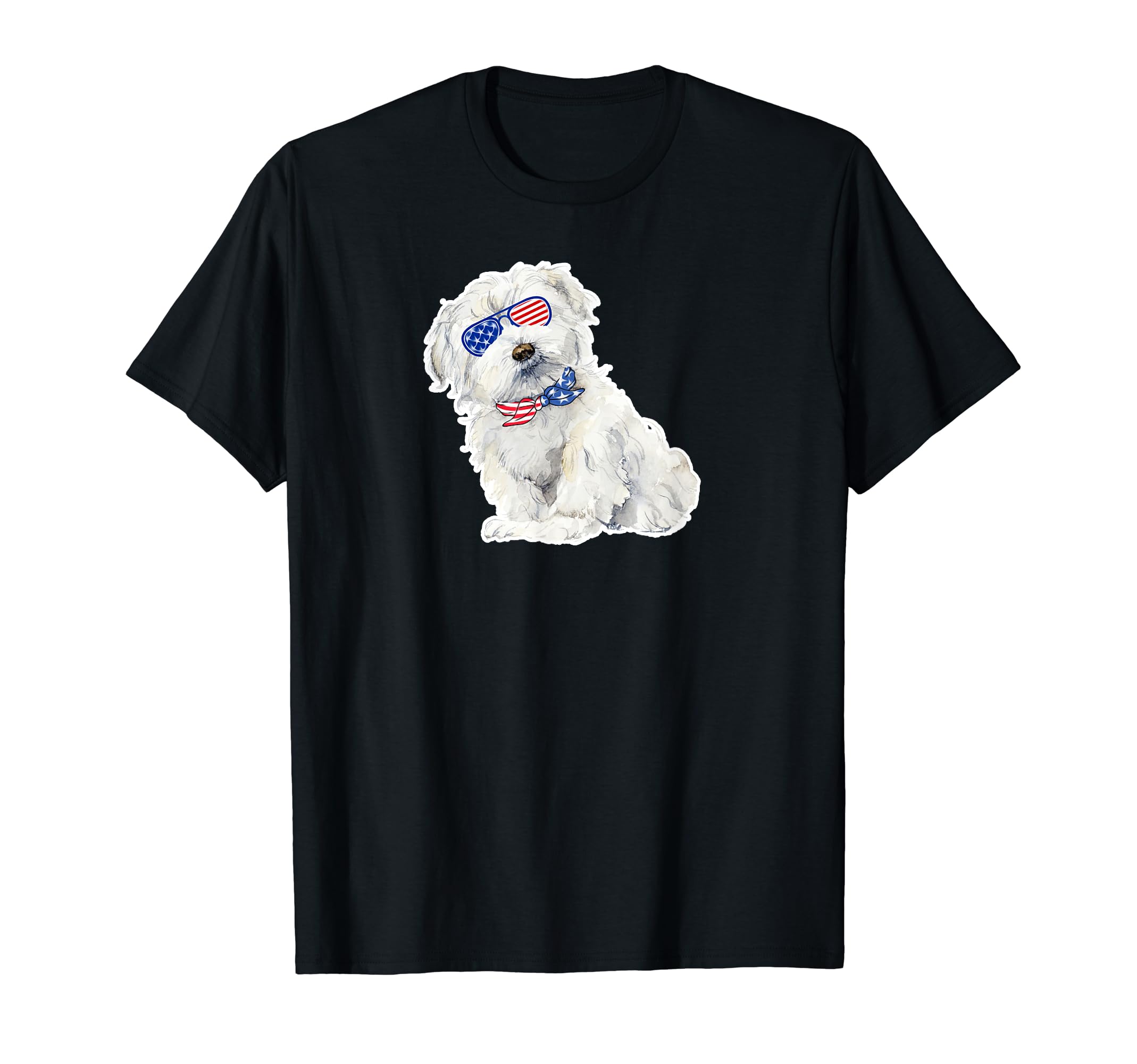 Bichon Frise Maltese Puppy Dog Wearing USA Glasses Scarf T-Shirt
