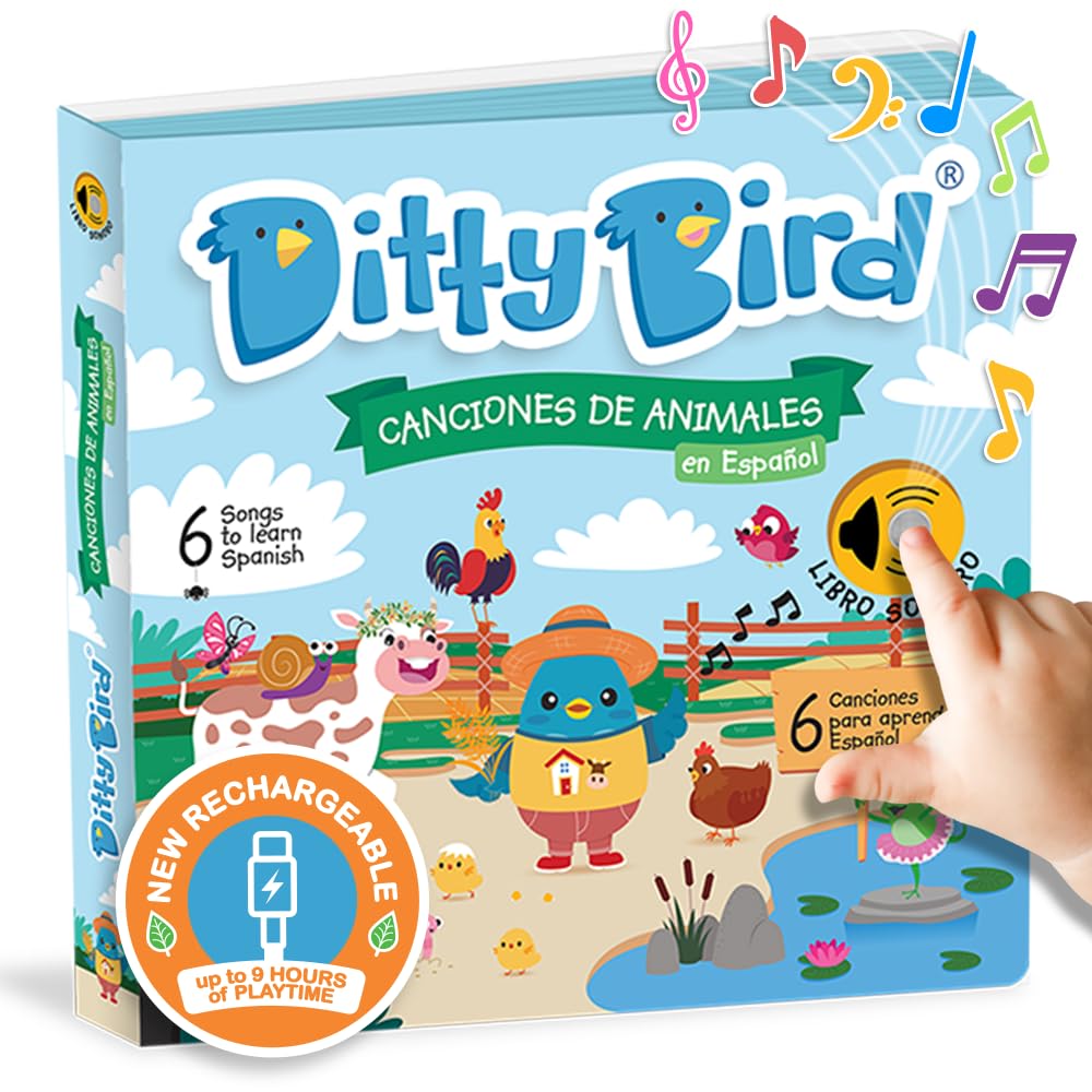 Ditty Bird Spanish Nursery Rhymes Book Animal Edition | Bilingual Musical Books for Toddlers, English & Spanish | Fun, Interactive Sound Books for Babies & Toddlers | Libro En Español Para Bebés