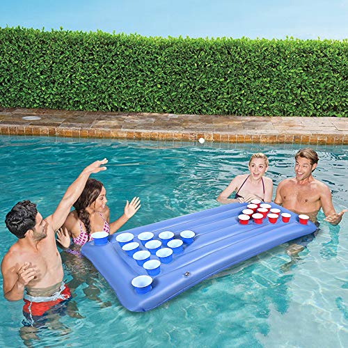 Faburo Beer Pong Air Mattress, Beer Pong Table, 155 x 75 x 13 cm, Inflatable Beer Pong Air Mattress, Party Game Drinking Game, Without Cup