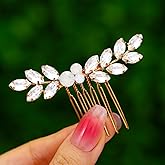 Foyte Bride Wedding Hair Comb Crystal Small Hair Piece Rhinestone Bridal Hair Side Comb Opal Gold Hair Accessories for Women and Brides