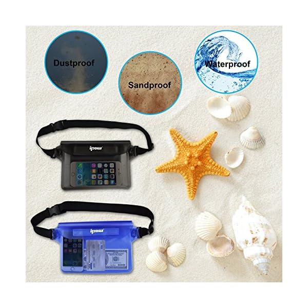 2-Pack-Ipow-Waterproof-Pouch-Bag-Case-Waist-Strap-for-Beach-Swim-Boating-Kayaking-Hiking-Etc-Protect-IphoneCellphoneCameraCashMp3Passport-Document-From-Water-Sand-Snow-Dust-and-Dirt