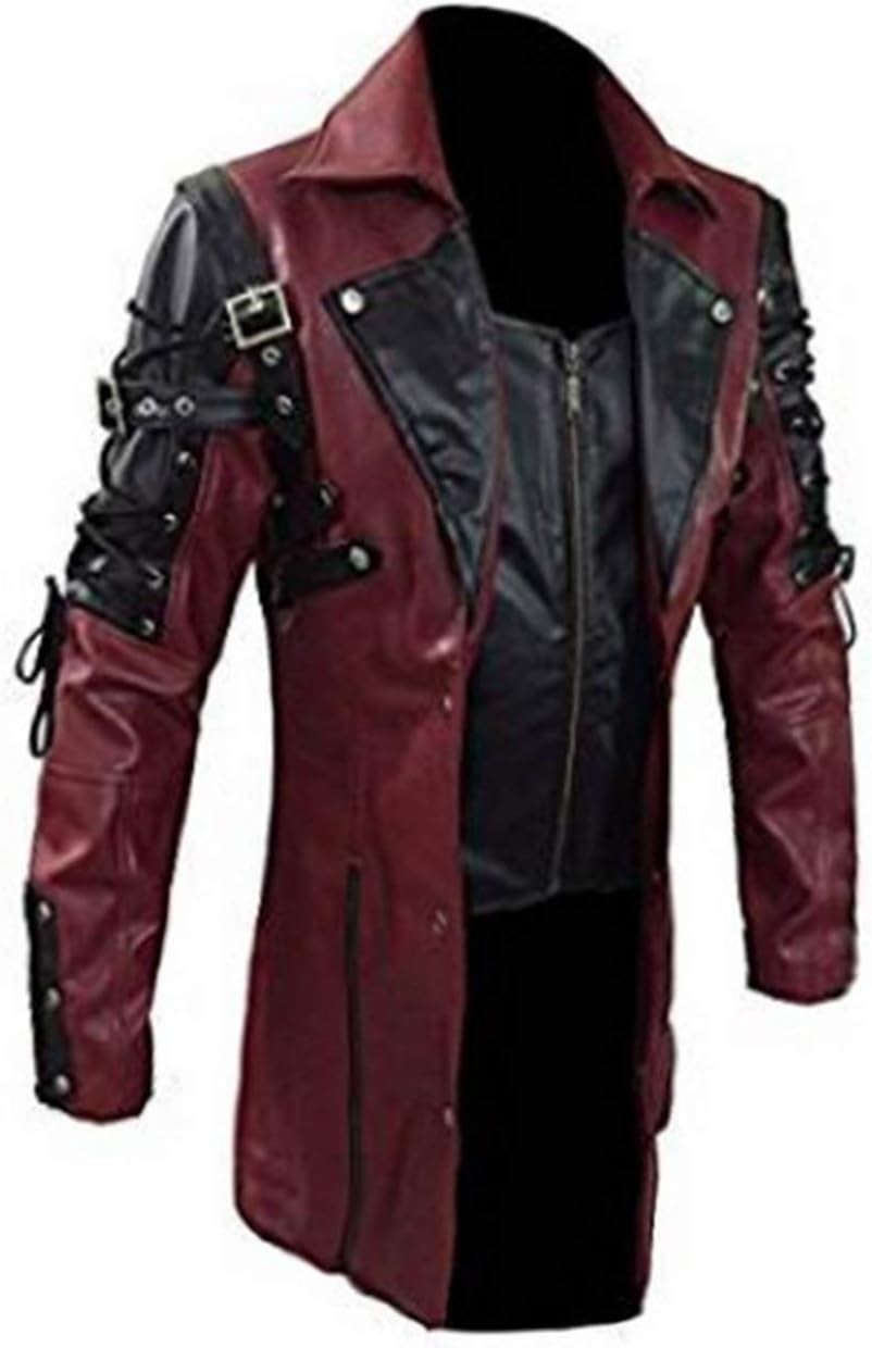 Men Faux Leather Jackets Steampunk Gothic Turn Down Collar Motorcycle Jackets