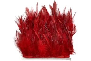 LONDGEN Red 2Yard Rooster Hackle Feather Fringe Trim 4-6inch in Width for DIY Costume Sewing Craft Decor Dress Accessories Party Supplies Festival Outfits