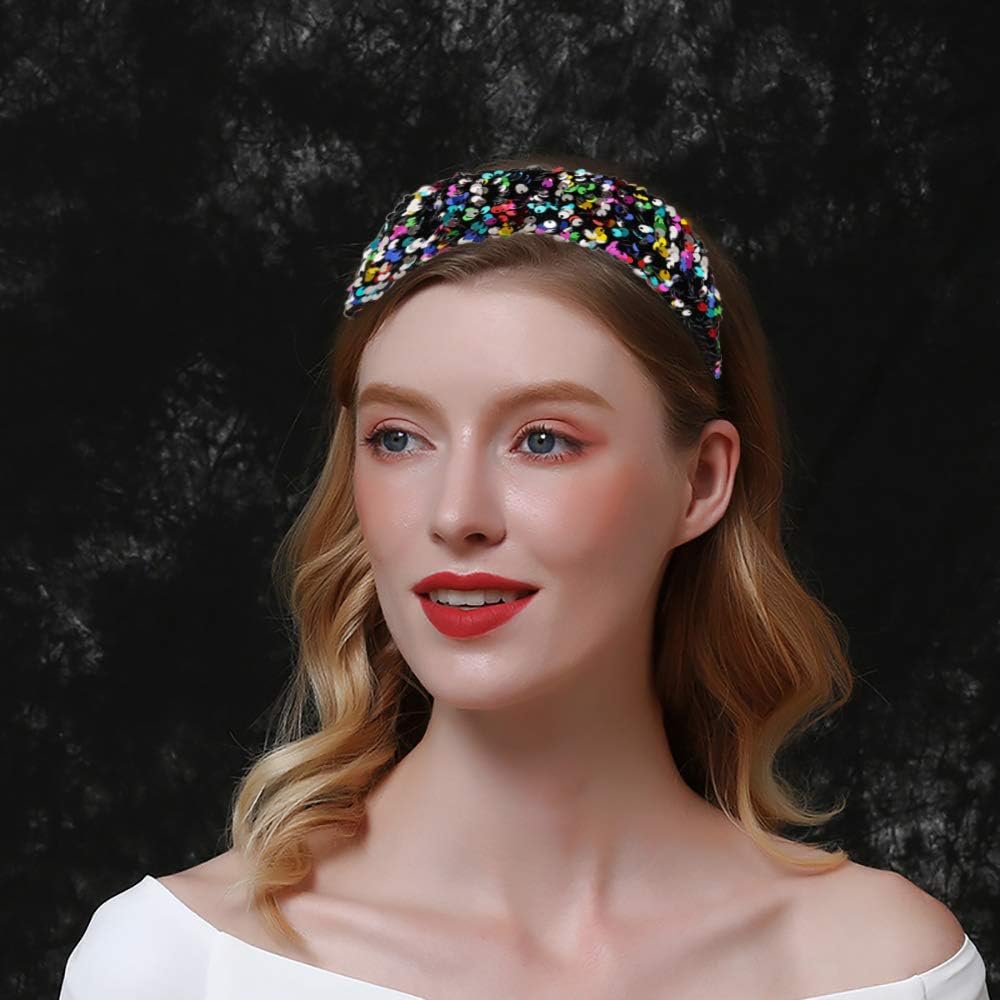 ECANGO 3 Packs Reversible Sequin Headband for Women Girls Wide Sparkly Velvet Padded Hairbands Elastic Bling Bling Hair Hoops Accessories - Image 4