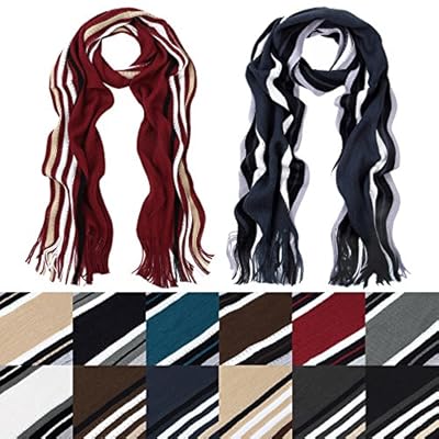 Classic Premium Unisex Striped Winter Knit Fringe Scarf - Different Colors