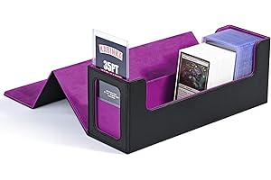 Kabinka Trading Card Storage Box with Display Window for TCG Sports Cards, MTG Card Deck Box with 35PT Toploader Fits 600+ Sleeved Cards, Card Storage Case for Magic Commander (Black&Purple)
