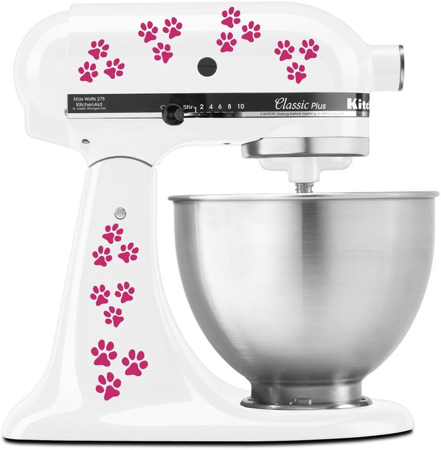 Dog or Cat Paw Prints pack of 42 - Vinyl Decal Set for Kitchen Mixers - Hot Pink (Magenta)