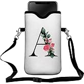 FREZORA Cell Phone Sleeves Bag Case Crossbody Neoprene Holder Lanyard Phone Pouch for Women Men 7.5 X 4.5 Inches - Letter_A