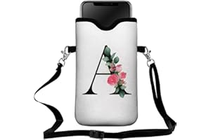 FREZORA Cell Phone Sleeves Bag Case Crossbody Neoprene Holder Lanyard Phone Pouch for Women Men 7.5 X 4.5 Inches - Letter_A