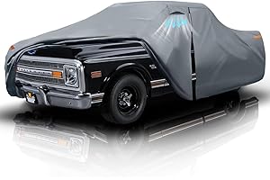 DOZENTRO Chevy C10 Truck Cover Custom Fit 1960-1995 Regular/Extended/Crew Cab SB/LB(6.4'-8.5') with Door Zipper, 10 Layer Pickup Truck Cover Waterproof All Weather, Car Tarp for Wind Dust Sun etc Protection.
