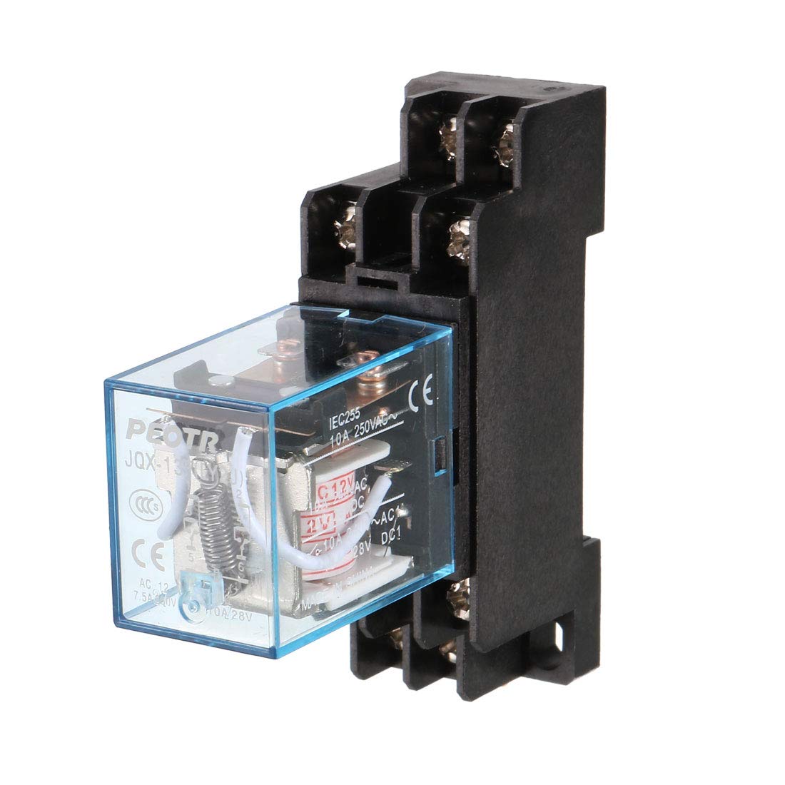 uxcell a13060500ux0313 AC 12V Coil 8 Pin 8 Pin 10A LY2J DIN Rail Electromagnetic Power Relay with Base, Black