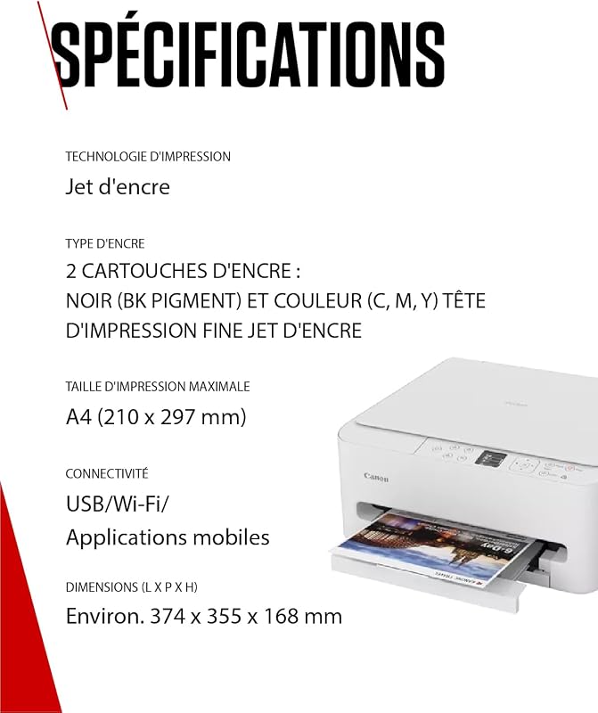 PIXMA TS6550i – Imprimante Jet d’Encre Multifonction Wi-FI – Impression Rapide Recto Verso – Format A4 et 10x15 cm PIXMA Print Plan - Inclus Papier Photo A4 SG-201, 5 Feuilles