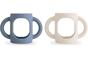 mushie Silicone Baby Bottle Handles 2-Pack | Narrow Bottle Compatible for 3 Months+ (Tradewinds/Shifting Sand)