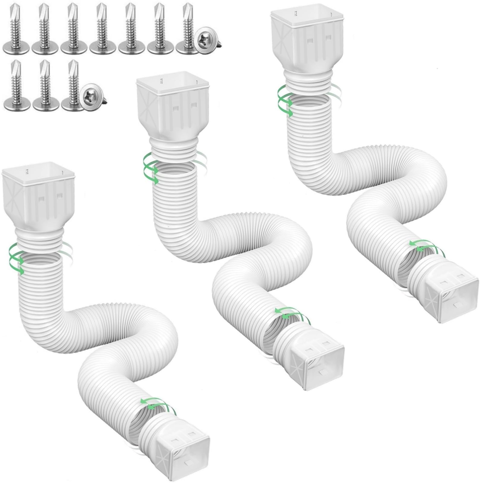 Photo 1 of 3 pack Flexible Rain Gutter Downspout Extensions,Drain Downspout Extender,Gutter Extension Flexible,Down Spout Drain Extension Pipes,Extendable from 21 to 60 Inches (3pcs white)