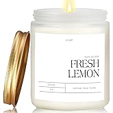 Putart Fresh Lemon Highly Scented Candle for Home, 9oz Natural Soy Aromatherapy Non Toxic Candles with Essential Oil, Home Fragrance Stress Relief & Meditation Jar Candles Gifts for Women & Men, White