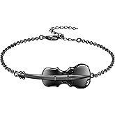 Musical Guitar Adjustable Bracelets Sliver/Black Gun Plated with Music Note Bracelets Jewelry for Music Lover Men and Women KB0030