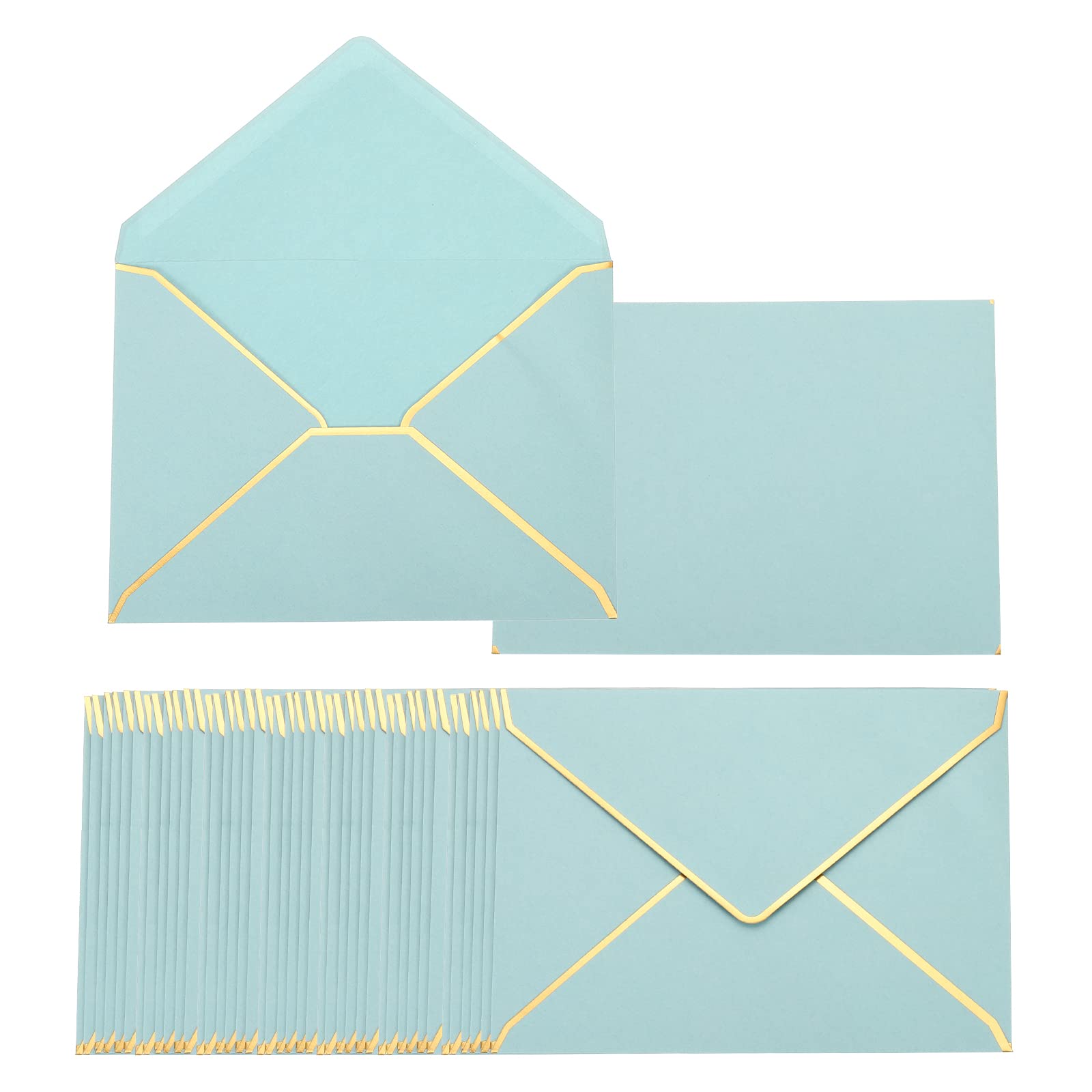 PATIKIL 100 Pack 5 x 7 Envelopes A7 Card Christmas Envelopes V Flap Envelopes with Gold Border for Office, Wedding Gift Cards, Invitations, Graduation, Parties (Green)