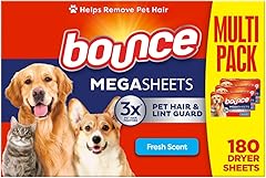 Bounce Pet Hair and Lint Guard Mega Fabric Softener Dryer Sheets with 3X Pet Hair Fighters, Fresh Scent, 180 Count, Bounce Dr