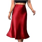 Floerns Women's Plus Size Satin High Waisted Skirt Elegant A Line Party Cocktail Midi Skirts