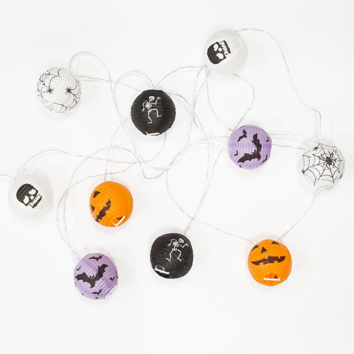 Global Gizmos 45949 Halloween Lantern String Lights/Set of 10 Paper Lanterns / 5 Unique Designs/Warm White LEDs / 3m Total Length