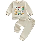 Fernvia Baby Boy Fall Winter Clothes Toddler Kids Solid Outfits Vehicle Long Sleeve Sweatshirt Tops + Joggers Pants Set