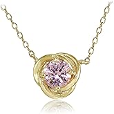 Yellow Gold Flashed Sterling Silver Simulated Gemstone 6mm Round Love Knot Pendant Necklace