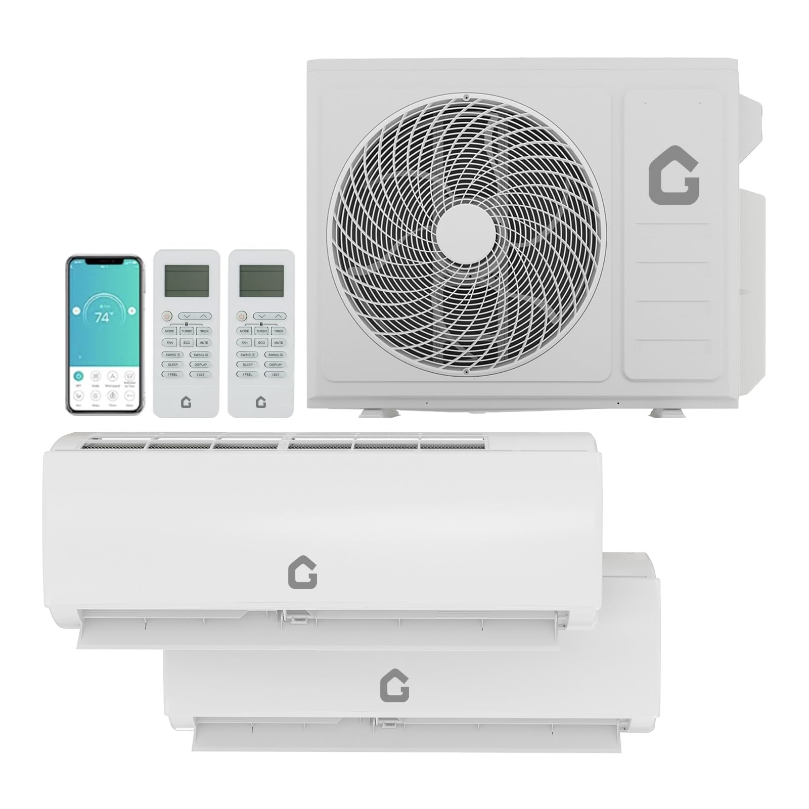 Photo 1 of 20000 BTU Two-Zone Mini Split Air Conditioner, 20 SEER2 208/230V Wall Mounted Inverter w/ R454B Refrigerant, 9K+9K BTU WiFi Enabled with Pre-Charged Condenser cooling/heating system for 750 Sq.Ft ?
