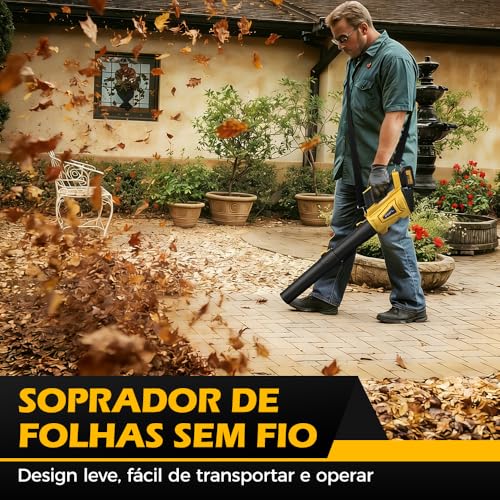 YARUIKE Soprador de Folhas, Soprador de Folhas Elétrico Sem Fio com 2 Baterias e Carregador, 5 Modos de Velocidade, Limpeza de Pátios, Sopradores para Cuidados com o Gramado e Poeira