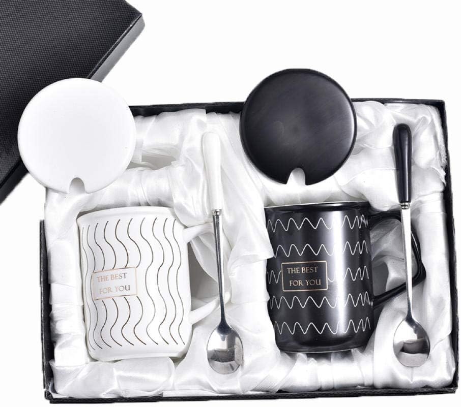 HMShun Mug Coffee Cup Ceramic with lid Spoon Cup Wedding Wedding Gift Box Set Couple Pair of Cups a Pair of Cups@Wave