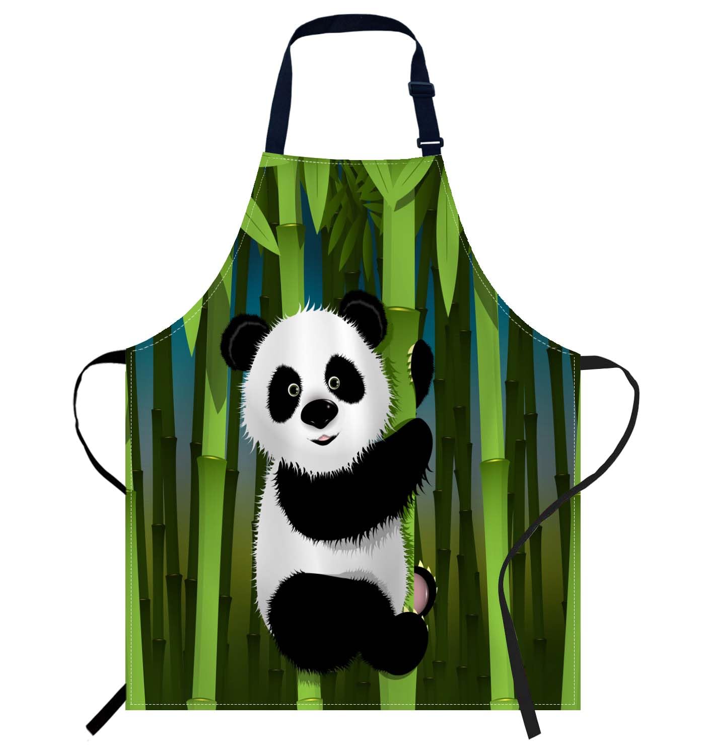 Smooffly Curious Panda Unisex Adjustable Bib Apron for Cooking, Kitchen, Restaurant, Coffee House
