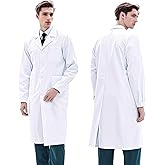 MINGHAM Unisex white lab coat,long-sleeved lab coat,doctor's medical lab coat,suitable for work,study,and laboratory use.